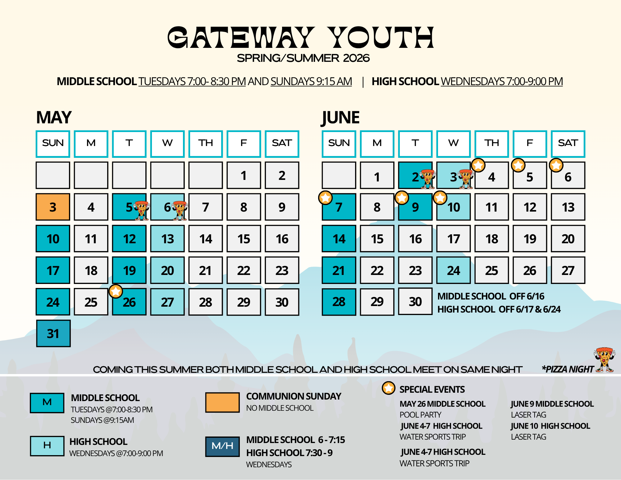 GateWay Youth Spring/Summer 2026 calendar — May & June